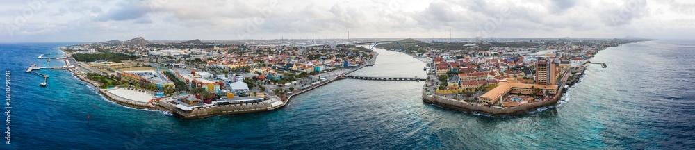 Panoramic Aerial view over downtown Willemstad - Curacao - Caribbean Sea