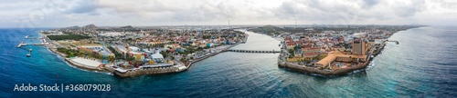 Panoramic Aerial view over downtown Willemstad - Curacao - Caribbean Sea