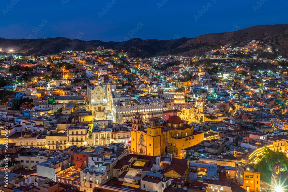 Panoramic view of Guanajuato, Mexico. UNESCO World Heritage Site.