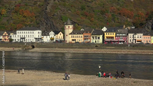 Rhine Valley, low water of River Rhine near St. Goarshausen, Rhineland-Palatinate, Germany photo