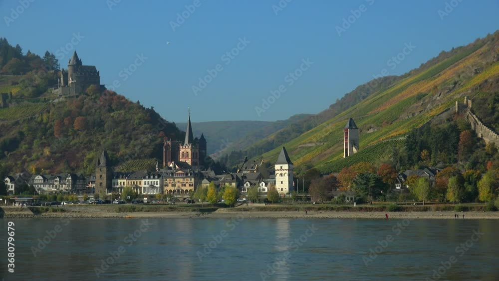 Rhine River with Stahleck Castle and Bacharach, Rhineland-Palatinate, Germany Rhine River with Stahleck Castle and Bacharach, Rhineland-Palatinate, Germany