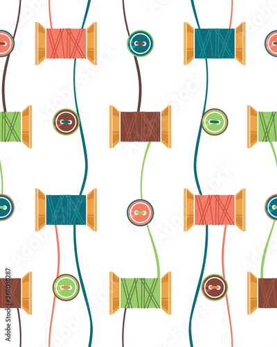 Seamless pattern with tools and accessories for sewing.