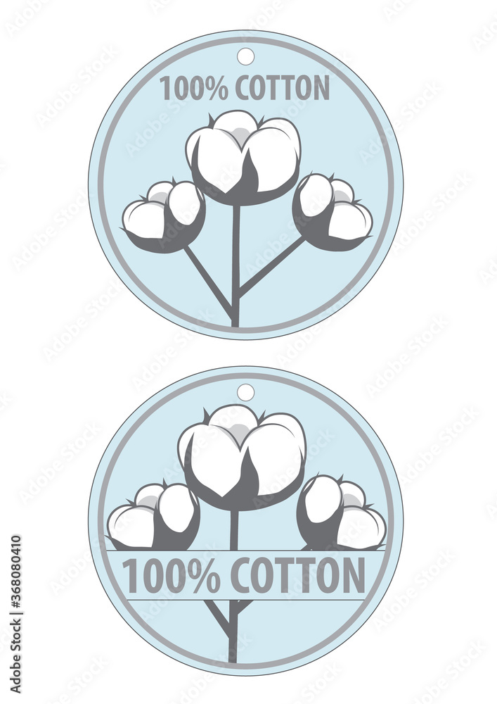 100 cotton product clothing labels. Cotton on blue background 100 cotton product clothing labels. Cotton on blue background