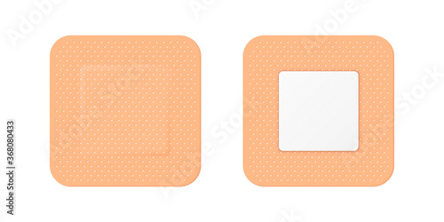 Vector 3d Realistic Square Medical Patch Icon Set Closeup Isolated on White Background. Design Template Adhesive Bandage Elastic Medical Plasters. Top View