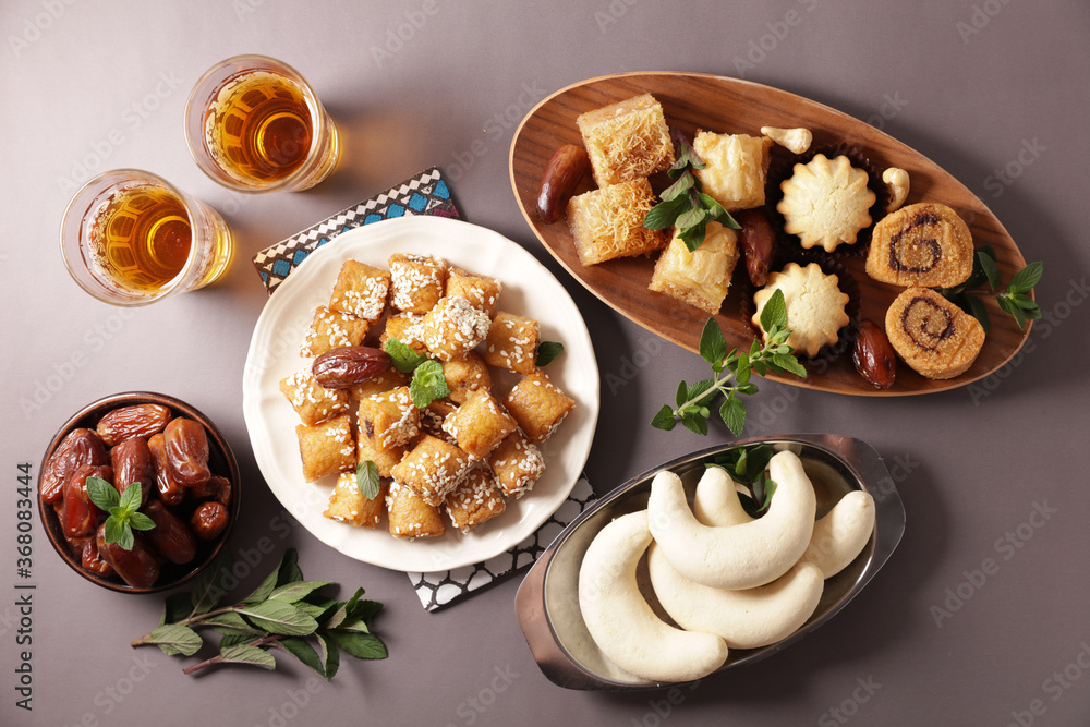 set of arabian traditional dessert- top view set of arabian traditional dessert- top view