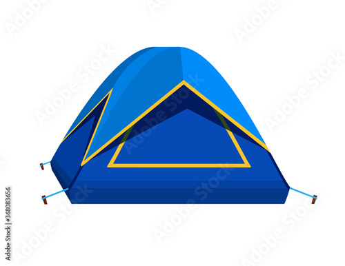 Bright blue tourist tent icon. Isolated on white background. Vector illustration in flat style.