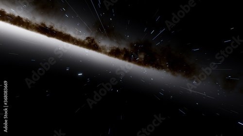 space flight through the warp, warp engine, warping, at tremendous speed through space and time 3d render