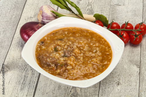 Caucasian Kharcho soup with beef meat