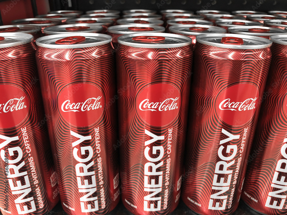 Indianapolis - Circa July 2020: Coca Cola Energy drink cans. Coke entered  the Energy Drink market after buying an interest in Monster Beverage  Corporation. Photos | Adobe Stock