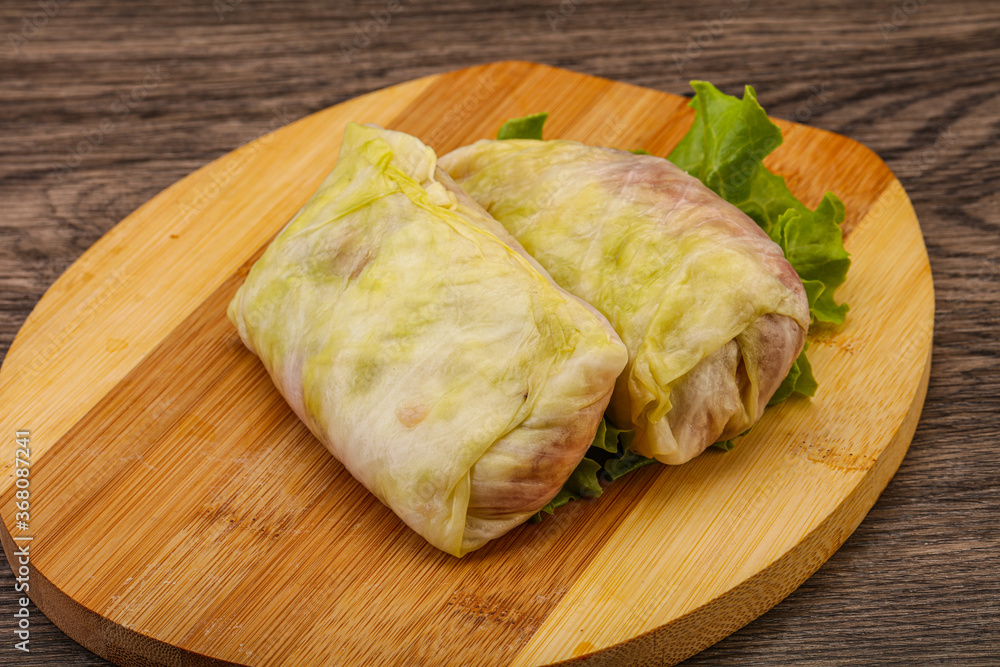 Homemade raw stuffed cabbage with meat Homemade raw stuffed cabbage with meat
