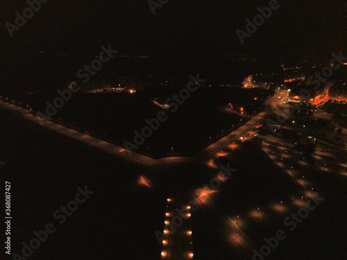Coruna. Aerial view of Hercules tower at night. Galicia.Spain. Drone Photo