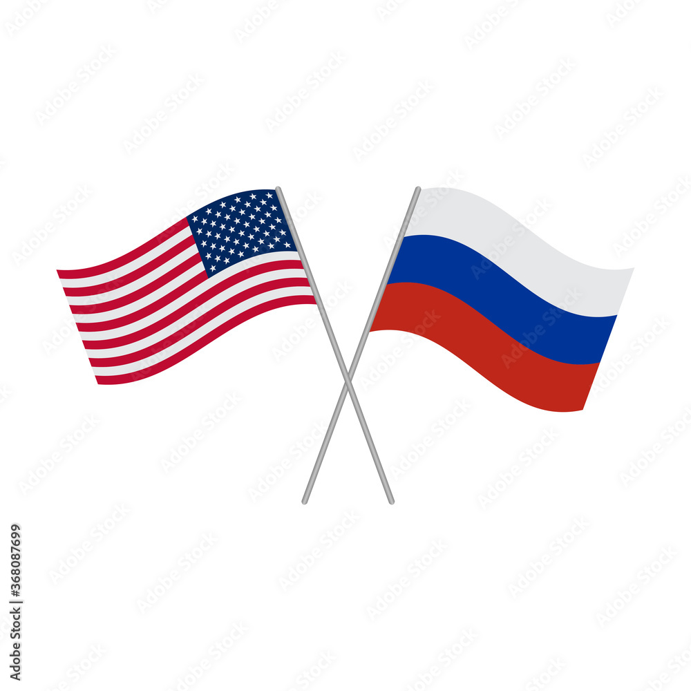 American and Russian flags icon isolated on white background. Vector illustration American and Russian flags icon isolated on white background. Vector illustration