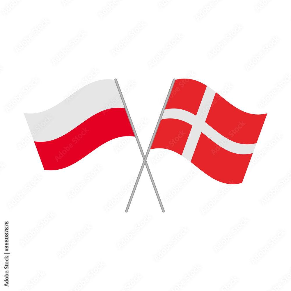 Polish and Danish flags icon isolated on white background. Vector illustration Polish and Danish flags icon isolated on white background. Vector illustration