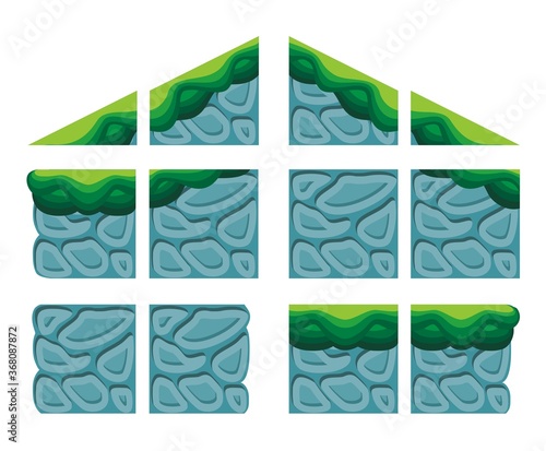 vector illustration of stone texture, in cartoon style and tileable,
Useful for Website and Print backgrounds, game element and tileset
it can be used for game background too.
