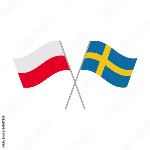 Polish and Swedish flags icon isolated on white background. Vector illustration