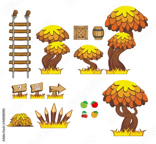 set of game assets, icon, element, tileable seamless tileset,
Useful for  creating mobile and 2d game, 
isolated on white background