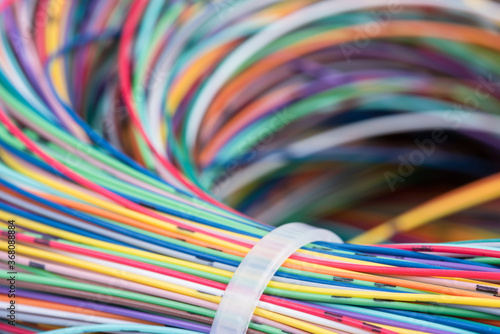 Bunch of colored cables close-up