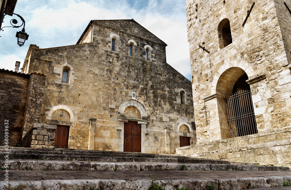 ANAGNI-ITALY-July 2020 -Cathedral facade and bell tower