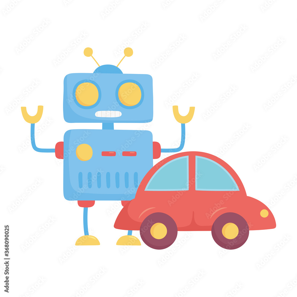 Naklejka premium toys object for small kids to play cartoon robot and car