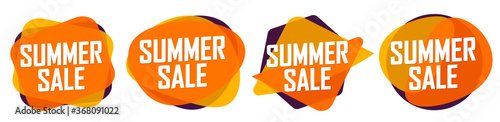 Summer Sale, set bubble banners design template, discount tags, app icons, vector illustration
