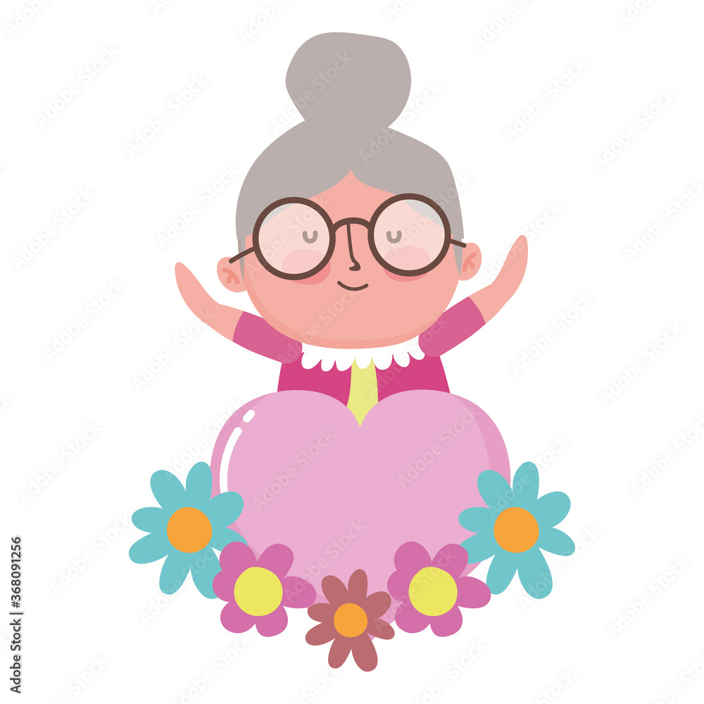 grandparents day, grandmother heart love flowers cartoon decoration grandparents day, grandmother heart love flowers cartoon decoration