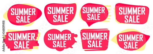 Summer Sale, set bubble banners design template, discount tags, app icons, vector illustration