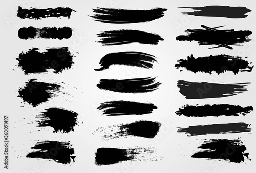 Big collection of black paint  ink brush strokes  brushes  lines  grungy. Dirty artistic design elements  boxes  frames. Vector illustration. Isolated on white background. Freehand drawing.