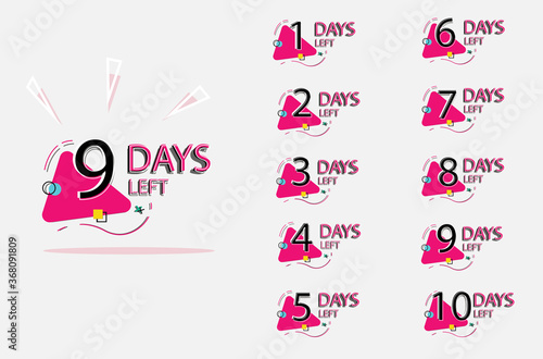 Days left badges. Set of number days left badge for sale or promotion, landing page, template, ui, web.