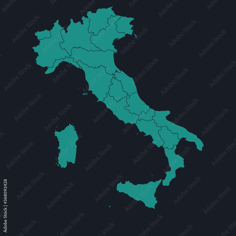 Italy highly detailed map on dark blue background. Cyan blue, cream white background. Digital Backgrounds and Wallpapers