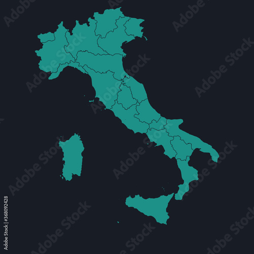 Italy highly detailed map on dark blue background. Cyan blue, cream white background. Digital Backgrounds and Wallpapers