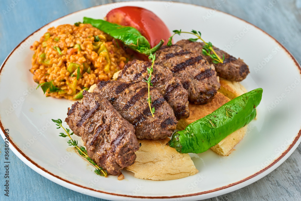 Turkish meatball traditional kofte. Spicy meatballs Kebab or Kebap. Turkish meatball traditional kofte. Spicy meatballs Kebab or Kebap.