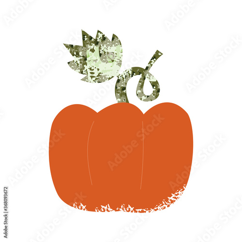 Cartoon pumpkin with leaf. Vector hand drawn illustration.
