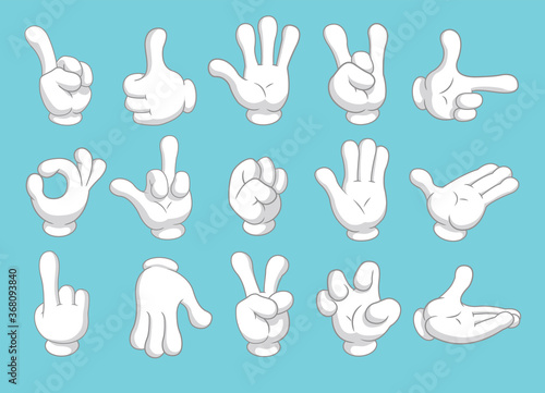 Cartoon gloved arms icons. Hands symbols collection. Vector illustration.