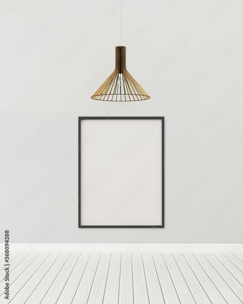 Common space in center hall.Living room with white board and tropical lamp. vintage interior design. -3d rendering Common space in center hall.Living room with white board and tropical lamp. vintage interior design. -3d rendering