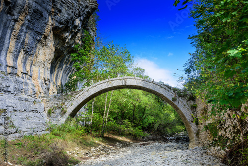 Lazaridis Bridge one of the most famous stone arch bridges in the Zagori region it located in the gorge of river Vikos very near to Koukouli village and was built in 1753 © Sergey