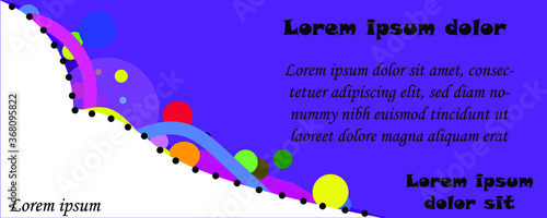 
Saludo o tarjeta de felicitación, diseño abstracto en el lado izquierdo con fondo morado y texto