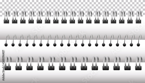 Iron spirals for notebook. Wired spiral steel ring bindings for notebook or diary and calendar sheets. Vector illustration.
