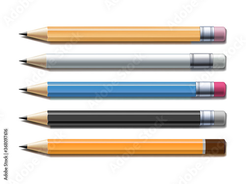 Set of different lead pencils isolated on white background.