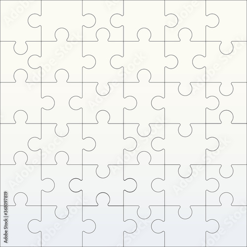 Puzzles grid template. Square puzzle 6x6 grid jigsaw game and join 36 picture pieces. Business assemble metaphor or puzzles game challenge vector illustration.