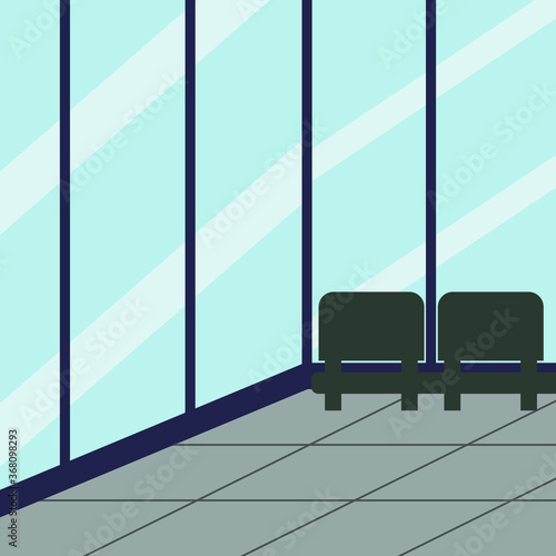 Room with glass walls and armchairs