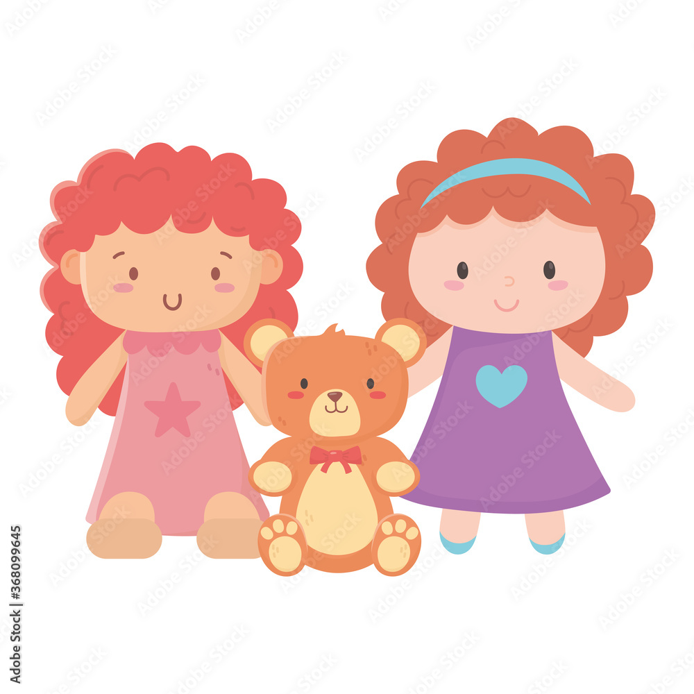 kids toys object amusing cartoon cute little dolls and teddy bear kids toys object amusing cartoon cute little dolls and teddy bear