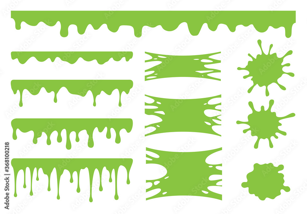 Slime vector set. Green dirt splat, goo dripping splodges of slime