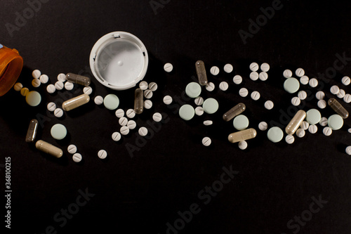 A flat lay of prescription drugs and pills photo