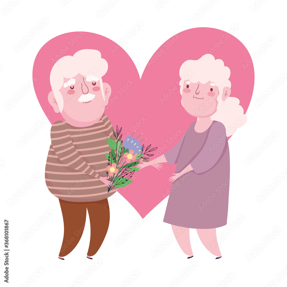 happy grandparents day, old grandfather giving flower to grandma cartoon heart love romantic happy grandparents day, old grandfather giving flower to grandma cartoon heart love romantic