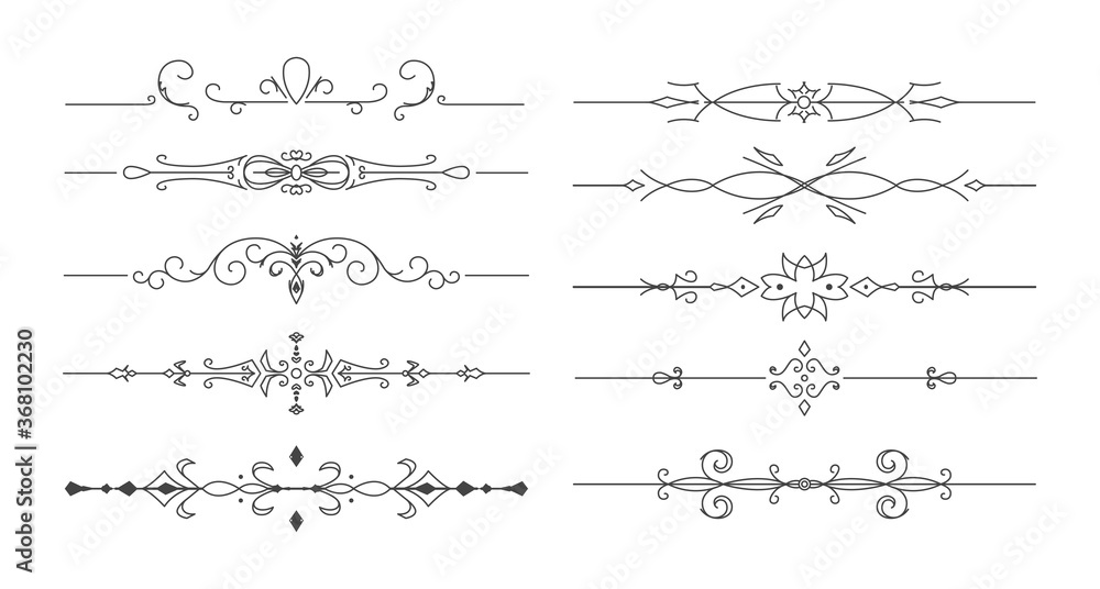 Flower vector dividers. Set of simple decorative page dividers and design elements.