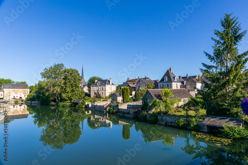 Vaas village over Loir river - Sarthe, France