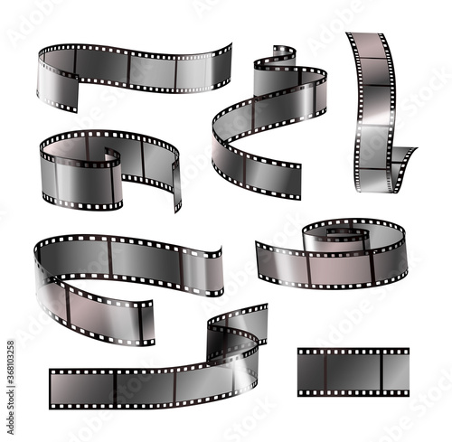 Film strip set. Negative vintage media filmstrip, movie design. Vector illustration on white background