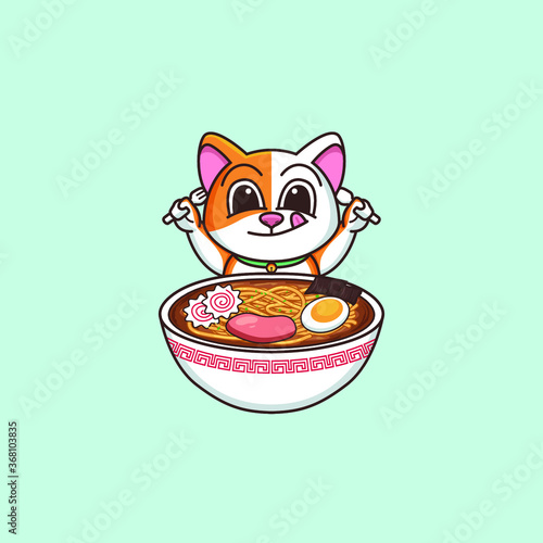 cat eat noodle illustration