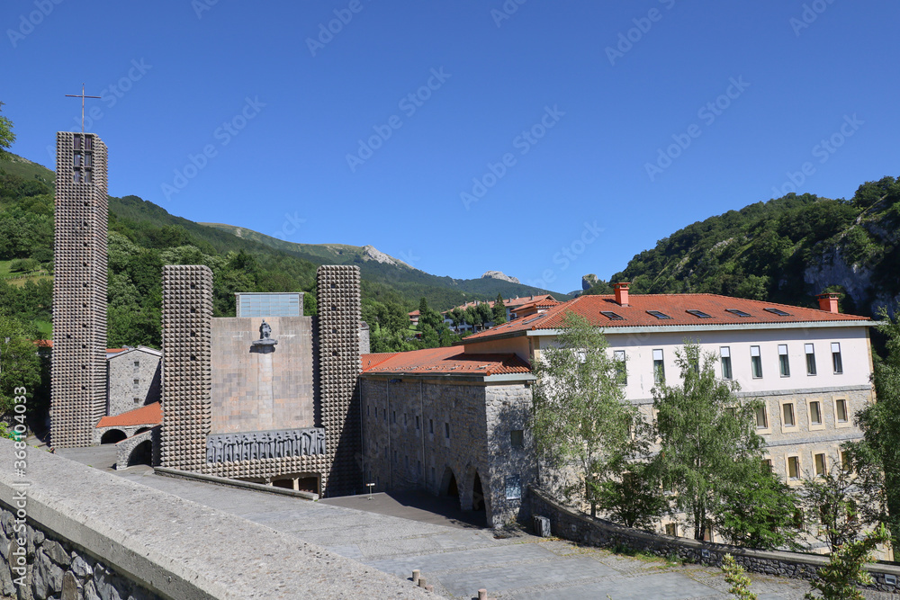 Majestic sanctuary of Arantzazu in the Basque mountains, Spain
