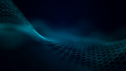 Structural communication of data transmission. Futuristic hexagon illustration. Technology concept. 3D rendering.